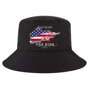 Just Enjoy The Ride Motorcycle Usa Flag Distressed Cool Comfort Performance Bucket Hat