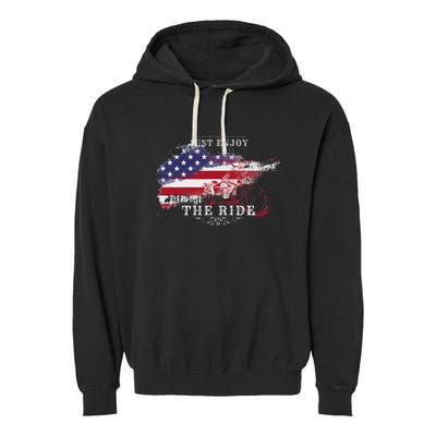 Just Enjoy The Ride Motorcycle Usa Flag Distressed Garment-Dyed Fleece Hoodie