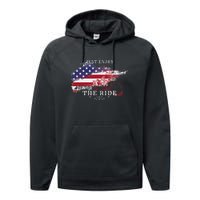 Just Enjoy The Ride Motorcycle Usa Flag Distressed Performance Fleece Hoodie