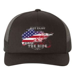 Just Enjoy The Ride Motorcycle Usa Flag Distressed Yupoong Adult 5-Panel Trucker Hat