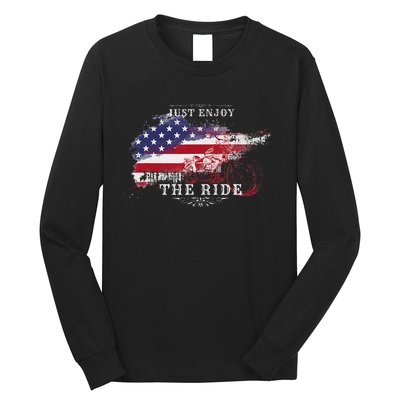 Just Enjoy The Ride Motorcycle Usa Flag Distressed Long Sleeve Shirt