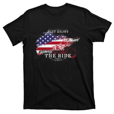 Just Enjoy The Ride Motorcycle Usa Flag Distressed T-Shirt