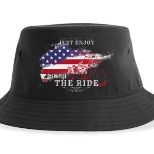 Just Enjoy The Ride Motorcycle Usa Flag Distressed Sustainable Bucket Hat