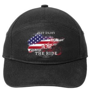 Just Enjoy The Ride Motorcycle Usa Flag Distressed 7-Panel Snapback Hat