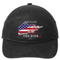 Just Enjoy The Ride Motorcycle Usa Flag Distressed 7-Panel Snapback Hat