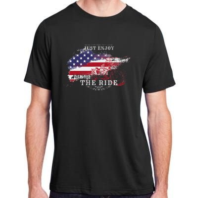 Just Enjoy The Ride Motorcycle Usa Flag Distressed Adult ChromaSoft Performance T-Shirt