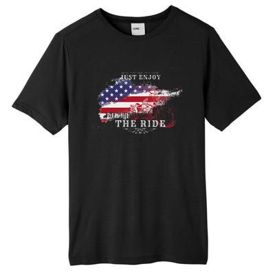 Just Enjoy The Ride Motorcycle Usa Flag Distressed Tall Fusion ChromaSoft Performance T-Shirt