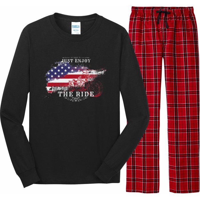 Just Enjoy The Ride Motorcycle Usa Flag Distressed Long Sleeve Pajama Set