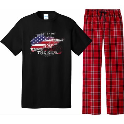 Just Enjoy The Ride Motorcycle Usa Flag Distressed Pajama Set