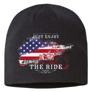 Just Enjoy The Ride Motorcycle Usa Flag Distressed Sustainable Beanie