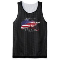 Just Enjoy The Ride Motorcycle Usa Flag Distressed Mesh Reversible Basketball Jersey Tank