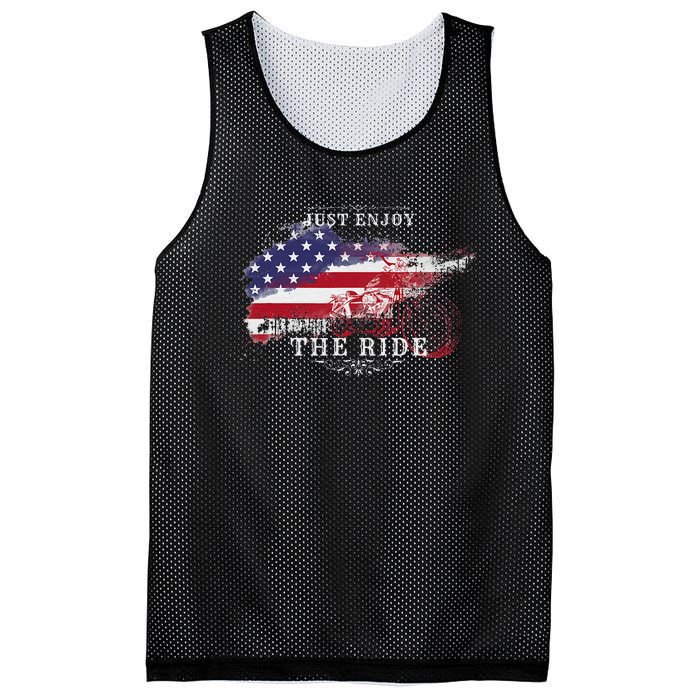 Just Enjoy The Ride Motorcycle Usa Flag Distressed Mesh Reversible Basketball Jersey Tank