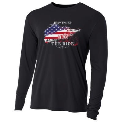 Just Enjoy The Ride Motorcycle Usa Flag Distressed Cooling Performance Long Sleeve Crew