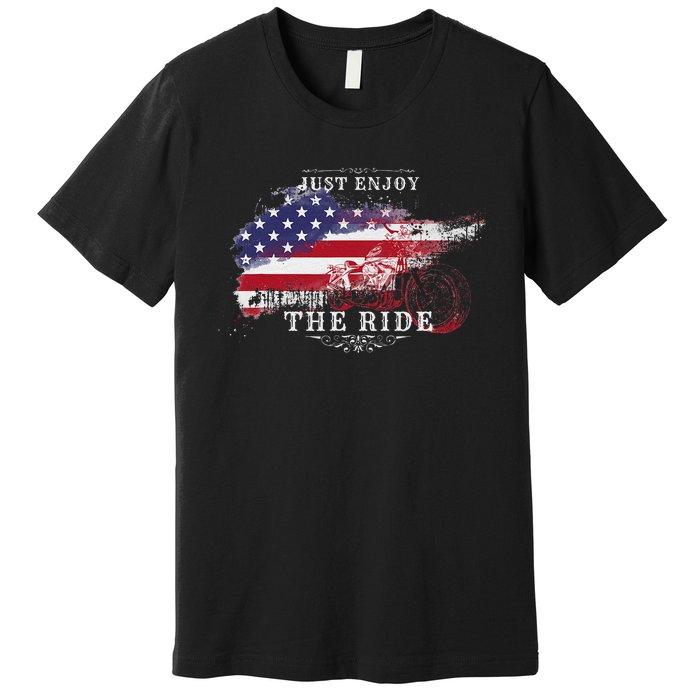 Just Enjoy The Ride Motorcycle Usa Flag Distressed Premium T-Shirt