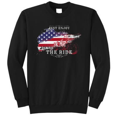 Just Enjoy The Ride Motorcycle Usa Flag Distressed Tall Sweatshirt