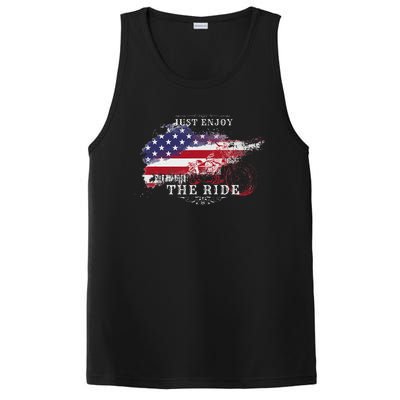 Just Enjoy The Ride Motorcycle Usa Flag Distressed PosiCharge Competitor Tank