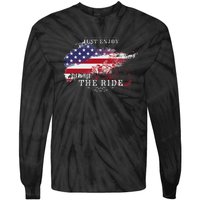 Just Enjoy The Ride Motorcycle Usa Flag Distressed Tie-Dye Long Sleeve Shirt