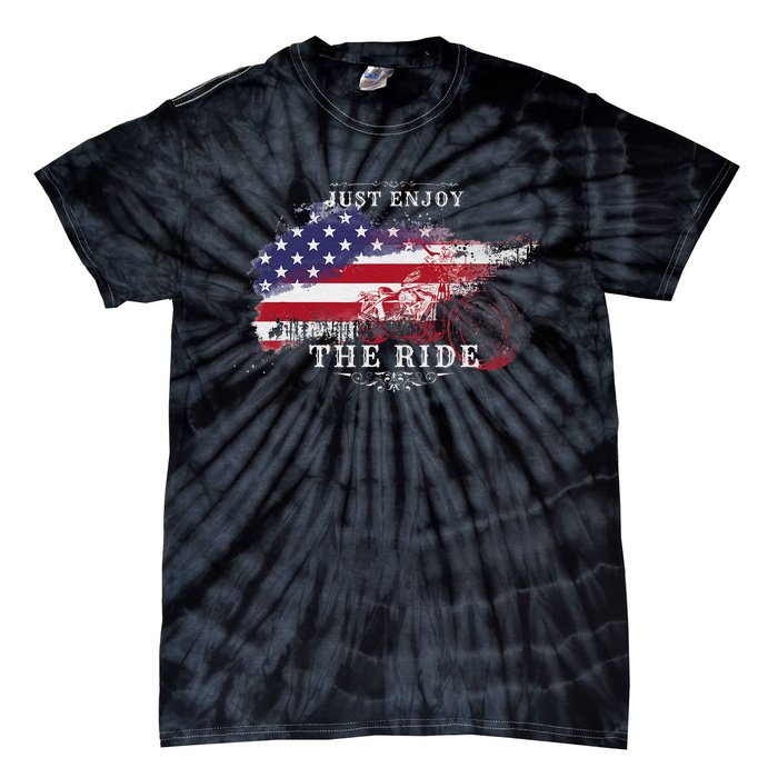 Just Enjoy The Ride Motorcycle Usa Flag Distressed Tie-Dye T-Shirt