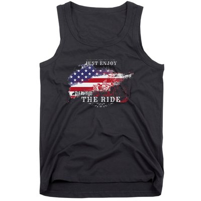 Just Enjoy The Ride Motorcycle Usa Flag Distressed Tank Top