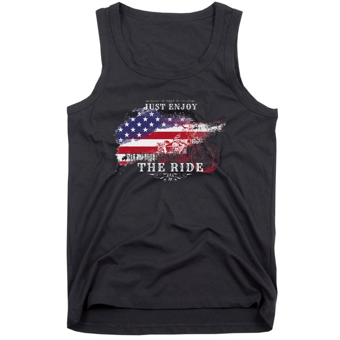 Just Enjoy The Ride Motorcycle Usa Flag Distressed Tank Top