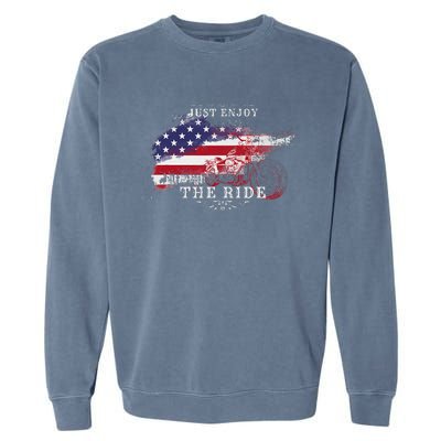 Just Enjoy The Ride Motorcycle Usa Flag Distressed Garment-Dyed Sweatshirt