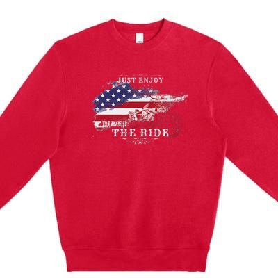 Just Enjoy The Ride Motorcycle Usa Flag Distressed Premium Crewneck Sweatshirt