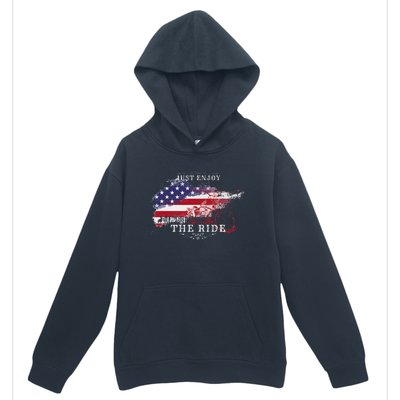 Just Enjoy The Ride Motorcycle Usa Flag Distressed Urban Pullover Hoodie