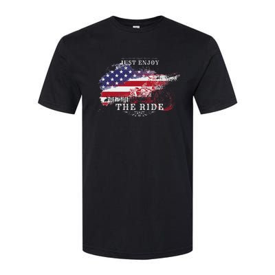 Just Enjoy The Ride Motorcycle Usa Flag Distressed Softstyle CVC T-Shirt