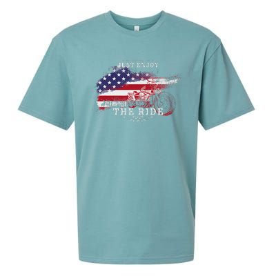 Just Enjoy The Ride Motorcycle Usa Flag Distressed Sueded Cloud Jersey T-Shirt