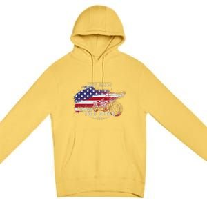 Just Enjoy The Ride Motorcycle Usa Flag Distressed Retro Premium Pullover Hoodie