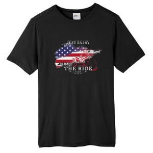 Just Enjoy The Ride Motorcycle Usa Flag Distressed Retro Tall Fusion ChromaSoft Performance T-Shirt