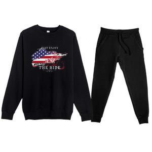 Just Enjoy The Ride Motorcycle Usa Flag Distressed Retro Premium Crewneck Sweatsuit Set