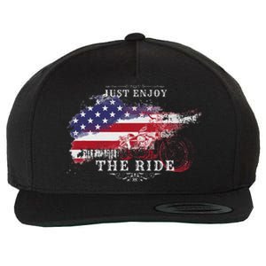 Just Enjoy The Ride Motorcycle Usa Flag Distressed Retro Wool Snapback Cap