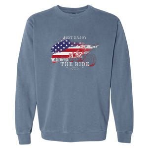 Just Enjoy The Ride Motorcycle Usa Flag Distressed Retro Garment-Dyed Sweatshirt