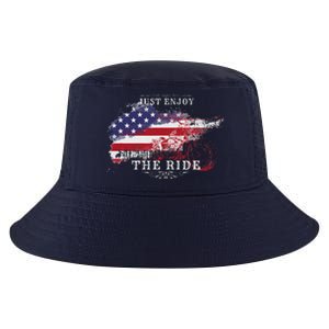 Just Enjoy The Ride Motorcycle Usa Flag Distressed Retro Cool Comfort Performance Bucket Hat