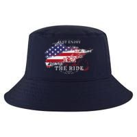 Just Enjoy The Ride Motorcycle Usa Flag Distressed Retro Cool Comfort Performance Bucket Hat