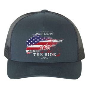 Just Enjoy The Ride Motorcycle Usa Flag Distressed Retro Yupoong Adult 5-Panel Trucker Hat