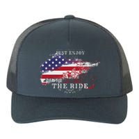 Just Enjoy The Ride Motorcycle Usa Flag Distressed Retro Yupoong Adult 5-Panel Trucker Hat