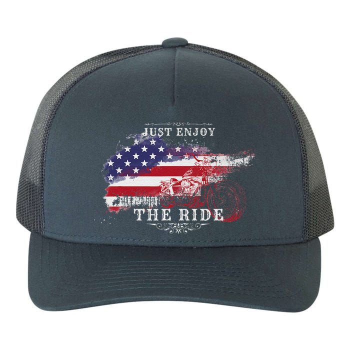 Just Enjoy The Ride Motorcycle Usa Flag Distressed Retro Yupoong Adult 5-Panel Trucker Hat