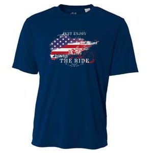 Just Enjoy The Ride Motorcycle Usa Flag Distressed Retro Cooling Performance Crew T-Shirt