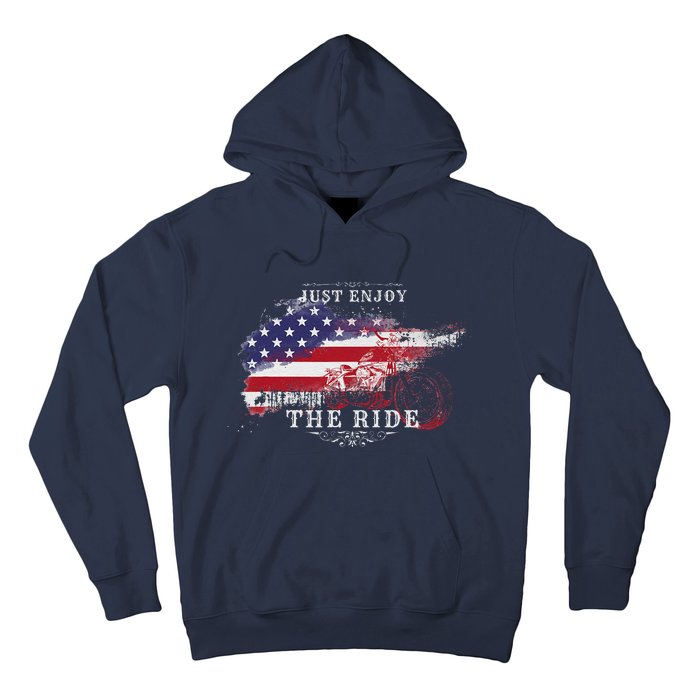 Just Enjoy The Ride Motorcycle Usa Flag Distressed Retro Hoodie