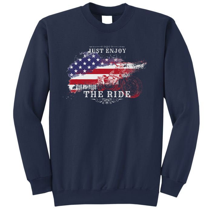 Just Enjoy The Ride Motorcycle Usa Flag Distressed Retro Sweatshirt