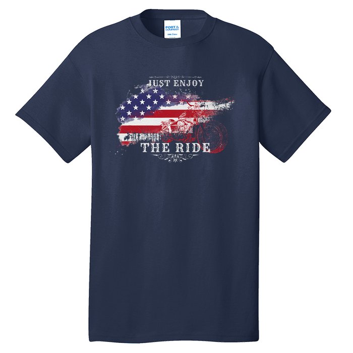 Just Enjoy The Ride Motorcycle Usa Flag Distressed Retro Tall T-Shirt