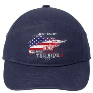 Just Enjoy The Ride Motorcycle Usa Flag Distressed Retro 7-Panel Snapback Hat