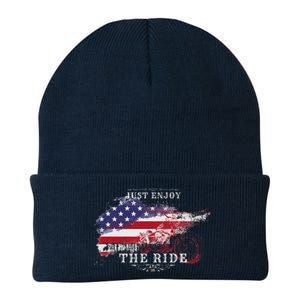 Just Enjoy The Ride Motorcycle Usa Flag Distressed Retro Knit Cap Winter Beanie