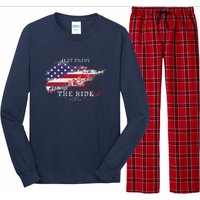 Just Enjoy The Ride Motorcycle Usa Flag Distressed Retro Long Sleeve Pajama Set