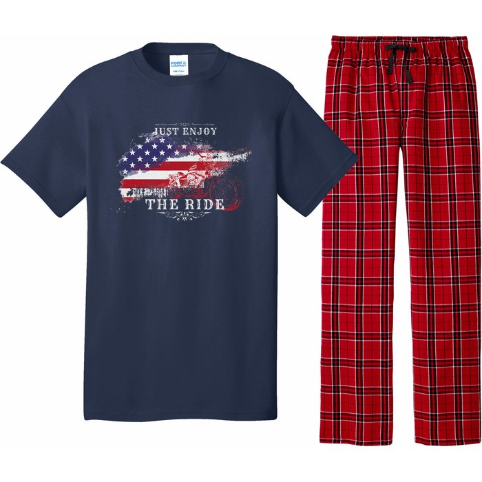 Just Enjoy The Ride Motorcycle Usa Flag Distressed Retro Pajama Set