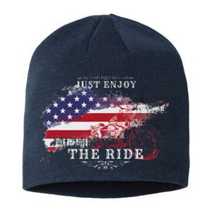 Just Enjoy The Ride Motorcycle Usa Flag Distressed Retro Sustainable Beanie