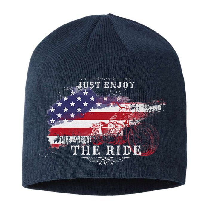 Just Enjoy The Ride Motorcycle Usa Flag Distressed Retro Sustainable Beanie