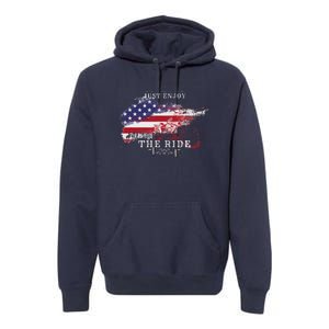 Just Enjoy The Ride Motorcycle Usa Flag Distressed Retro Premium Hoodie